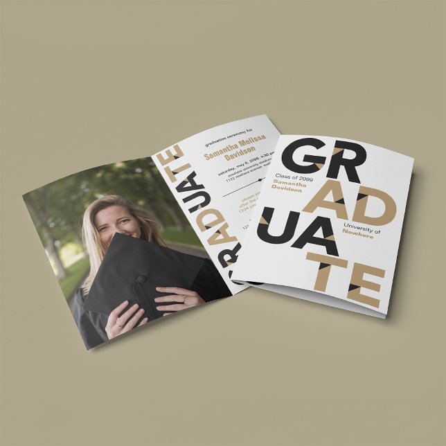 Gold Big Bold Angle-Cut Letters Graduation Invitation (Creator Uploaded)