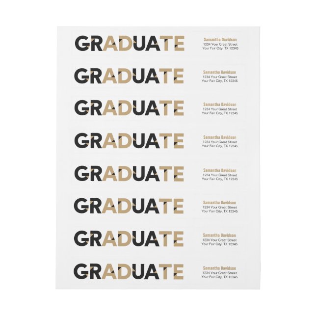 Gold Big Bold Angle-Cut Letters Graduation Wrap Around Label (Sheet)