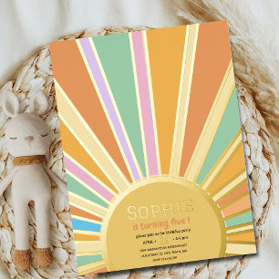 gold big sun with rails birthday ivitation foil holiday postcard