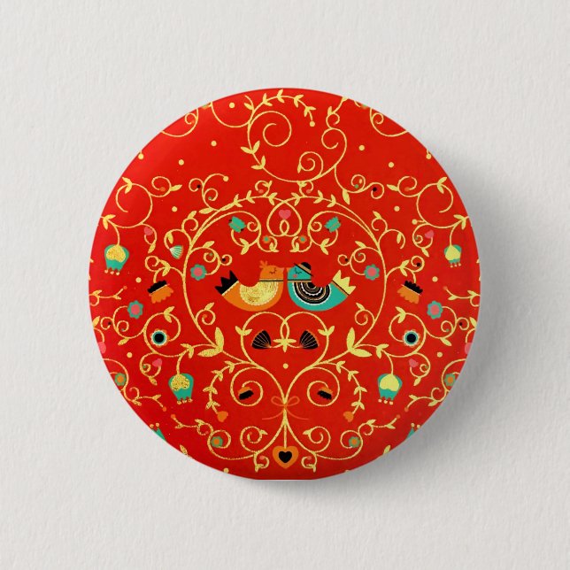 Gold Bird Couple Robin One I Love Winter Christmas 6 Cm Round Badge (Front)