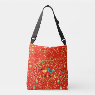 Gold Bird Couple Robin One I Love Winter Christmas Crossbody Bag
