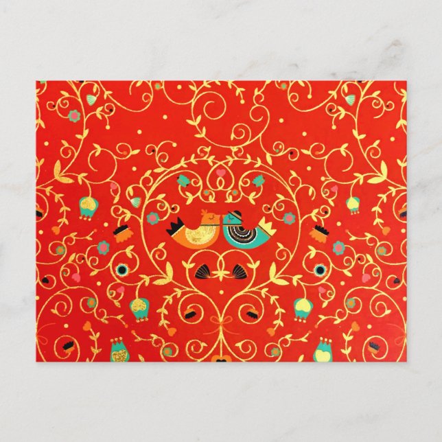Gold Bird Couple Robin One I Love Winter Christmas Postcard (Front)