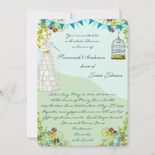 Gold Birdcage Bunting Garden Bridal Shower Invites