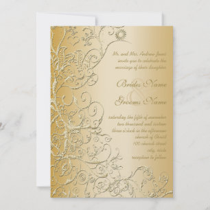 Gold Birds & Swirls Wedding Invitation