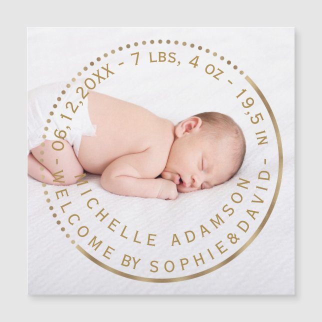 Gold Birth Announcement Baby Photo (Front)
