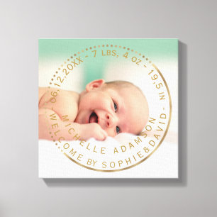 Gold Birth Announcement Keepsake Gemstone Photo Canvas Print