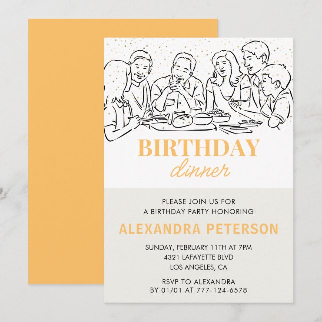 Gold Birthday Dinner 64th birthday invitation  (Front/Back)