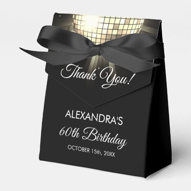 Gold Birthday Party 70's Disco Ball Thank You Favour Box (Front Side)