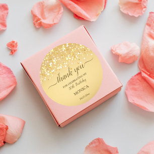 Gold birthday party elegant minimalist thank you classic round sticker