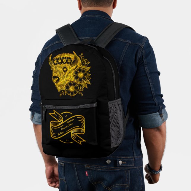 Gold Bison Adorned With Flowers and Foliage Printed Backpack (Insitu (Model))