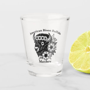 Gold Bison Adorned With Flowers and Foliage Shot Glass