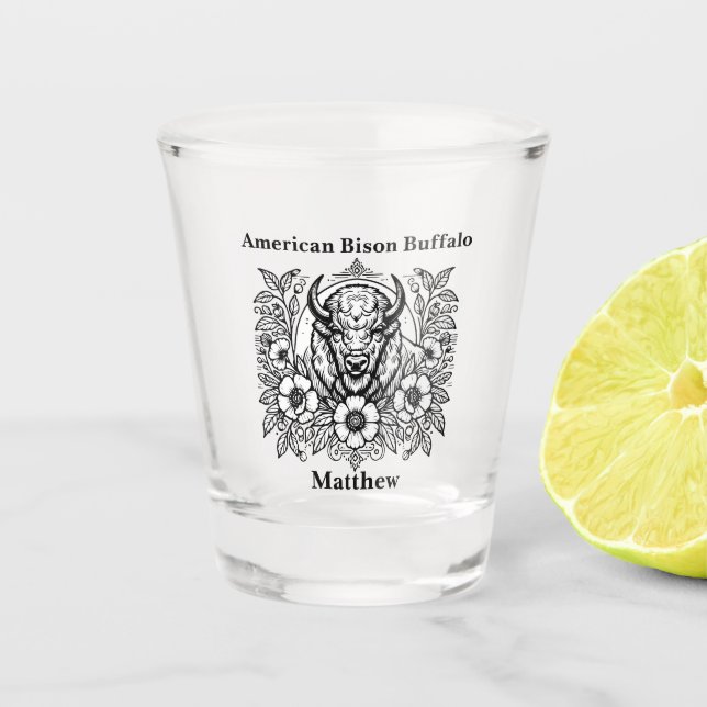 Gold Bison Among Flowers Shot Glass (Front)