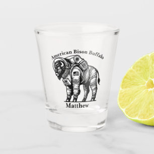 Gold Bison in Astronaut Suit Exploring Space Shot Glass