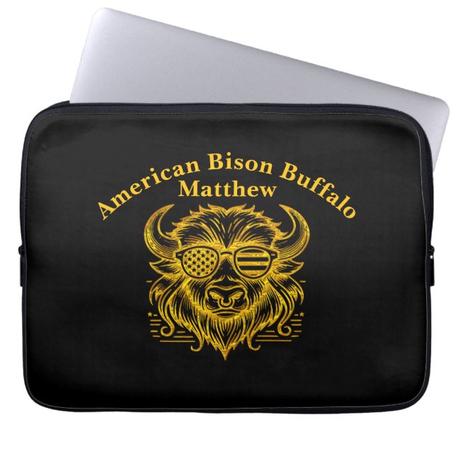 Gold Bison in Sunglasses Illustration Laptop Sleeve (Front)