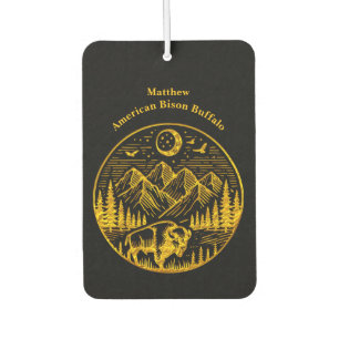 Gold Bison Roaming Under a Moonlit Mountain Sky Car Air Freshener
