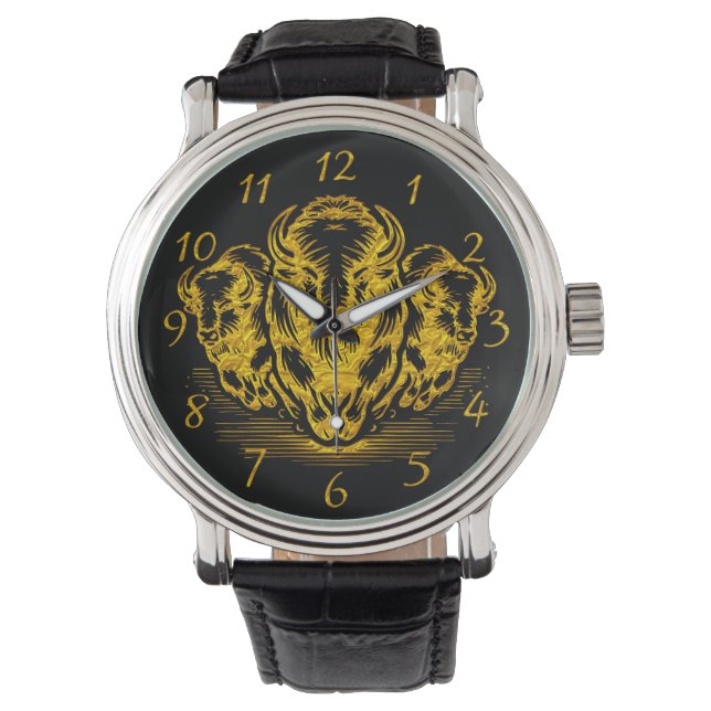 Gold Bison Stampede in a Wild Prairie Setting Watch (Front)