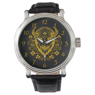 Gold Bison With Floral Design Watch