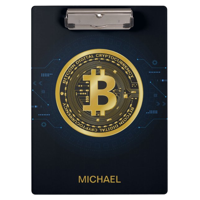 Gold Bitcoin Cryptocurrency Personalised Name Clipboard (Front)
