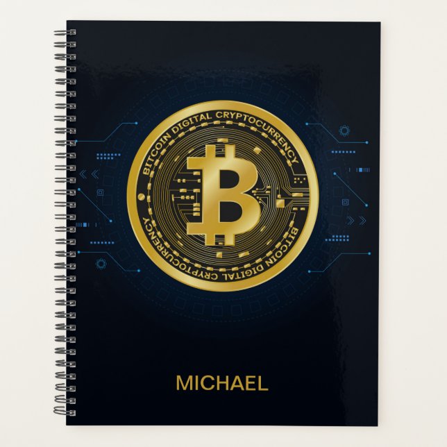 Gold Bitcoin Cryptocurrency Personalised Name Planner (Front)