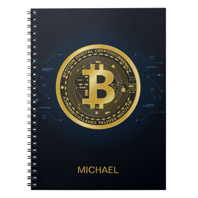Gold Bitcoin Cryptocurrency Personalized Name Notebook (Front)