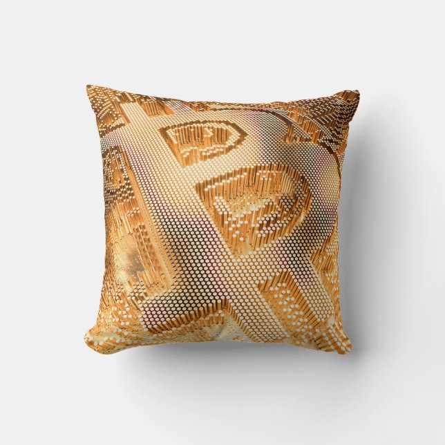 Gold Bitcoin Digital Cryptocurrency BTC Logo Cushion (Front)