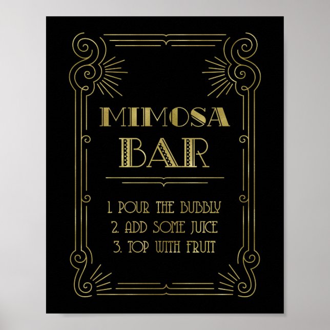 Gold Black 1920s Art Deco Mimosa Bar Sign Wedding (Front)
