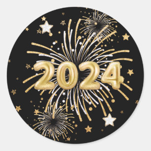 Gold Black 2024 New Year's Party  Classic Round Sticker