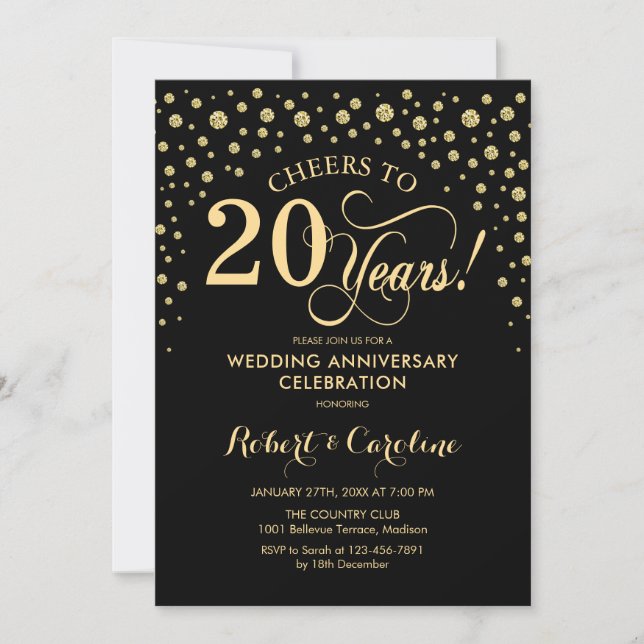 Gold Black 20th Anniversary Celebration Invitation (Front)