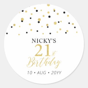 Gold & Black 21st Birthday Favour Thank you Classic Round Sticker