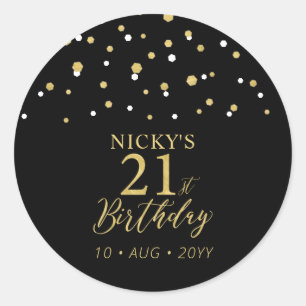 Gold & Black 21st Birthday Favour Thank you Classic Round Sticker
