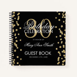Gold Black 30th Birthday Guestbook Confetti Notebook