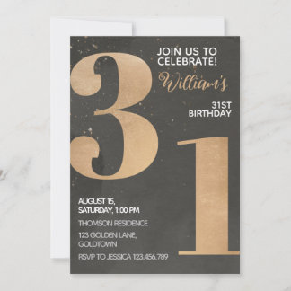 Gold Black 31st Birthday Invitation