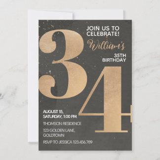 Gold Black 34th Birthday Invitation