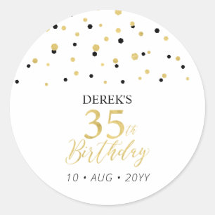 Gold & Black 35th Birthday Favour Thank you Classic Round Sticker