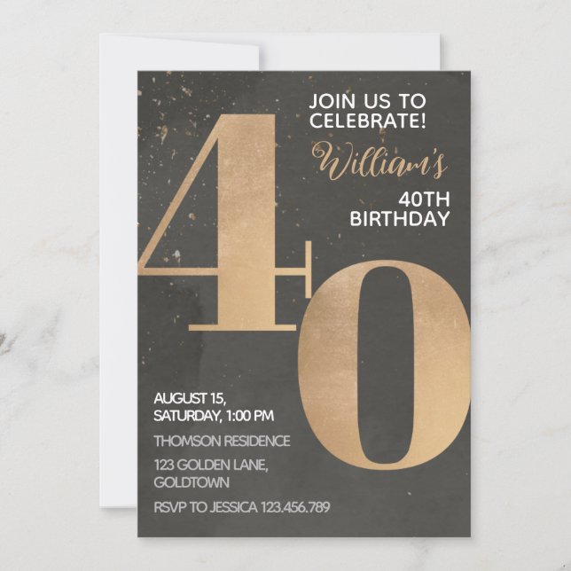 Gold Black 40th Birthday Invitation (Front)