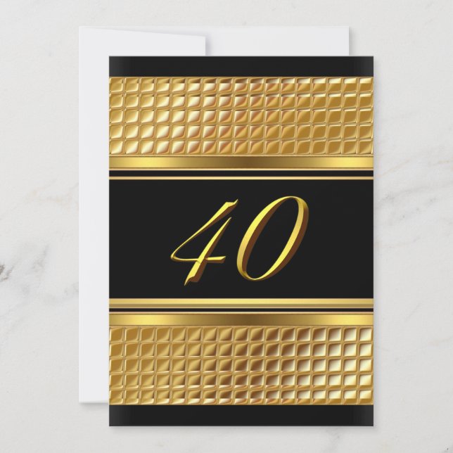 Gold & Black 40th Birthday Party Invitation (Front)