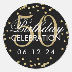 Gold Black 50th Birthday Faux Glitter Confetti Classic Round Sticker