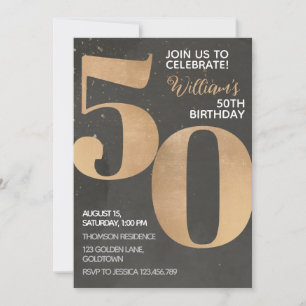 Gold Black 50th Birthday Invitation