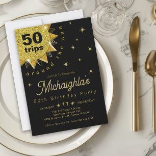 Gold Black 50th Birthday Party Invitation