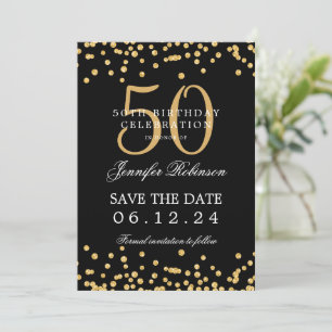 Gold Black 50th Birthday Save the Date & Details Invitation