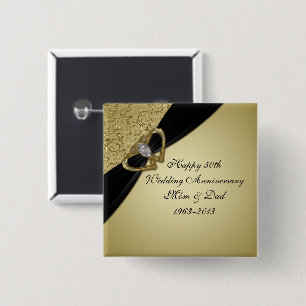 Gold Black 50th Wedding Anniversary 15 Cm Square Badge