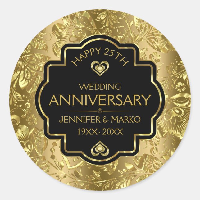 Gold & Black 50th Wedding Anniversary  Classic Rou Classic Round Sticker (Front)