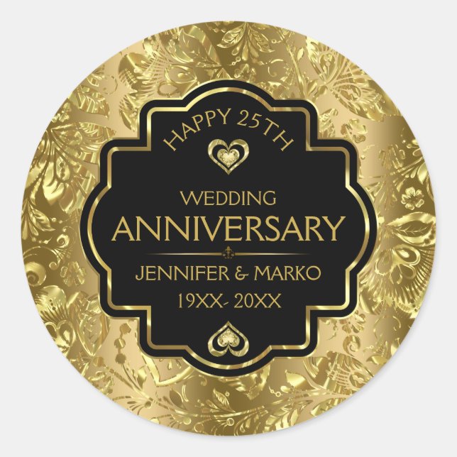 Gold & Black 50th Wedding Anniversary  Classic Rou Round Sticker (Front)