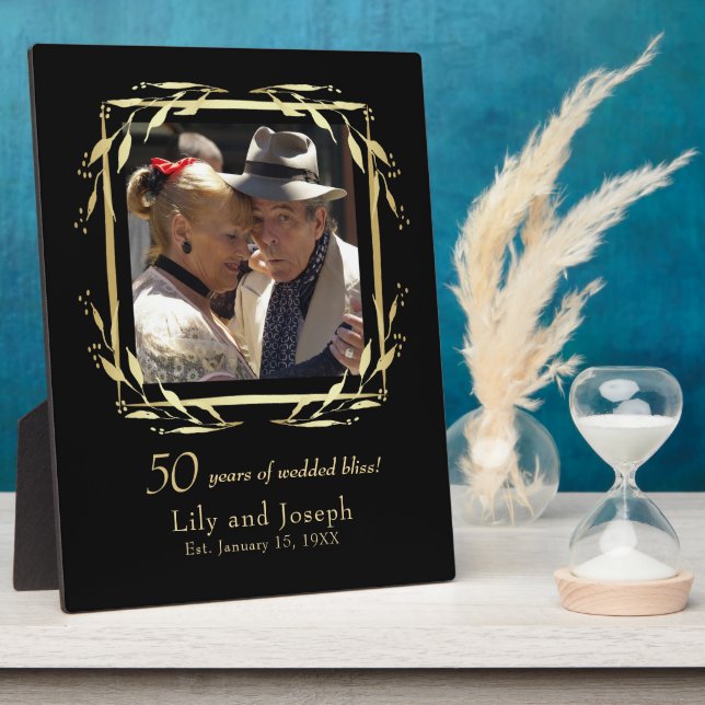 Gold & Black 50th Wedding Anniversary Couple Photo Plaque (Side)