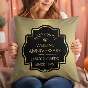 Gold & Black 50th Wedding Anniversary Cushion