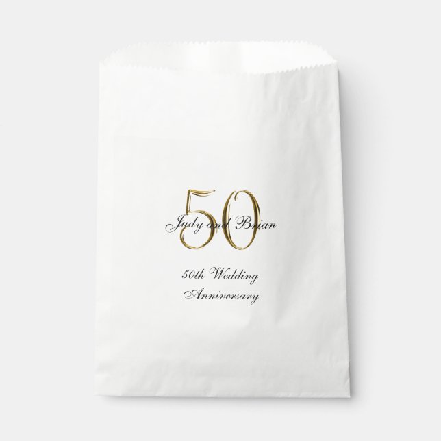 Gold Black 50th Wedding Anniversary Favour Bags (Front)