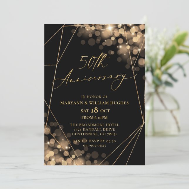 Gold & Black 50th Wedding Anniversary  Invitation (Standing Front)