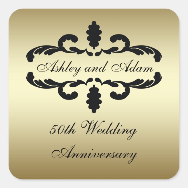 Gold Black 50th Wedding Anniversary Label (Front)