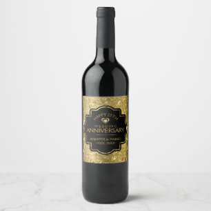 Gold & Black 50th Wedding Anniversary Wine Label