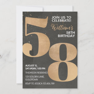 Gold Black 58th Birthday Invitation